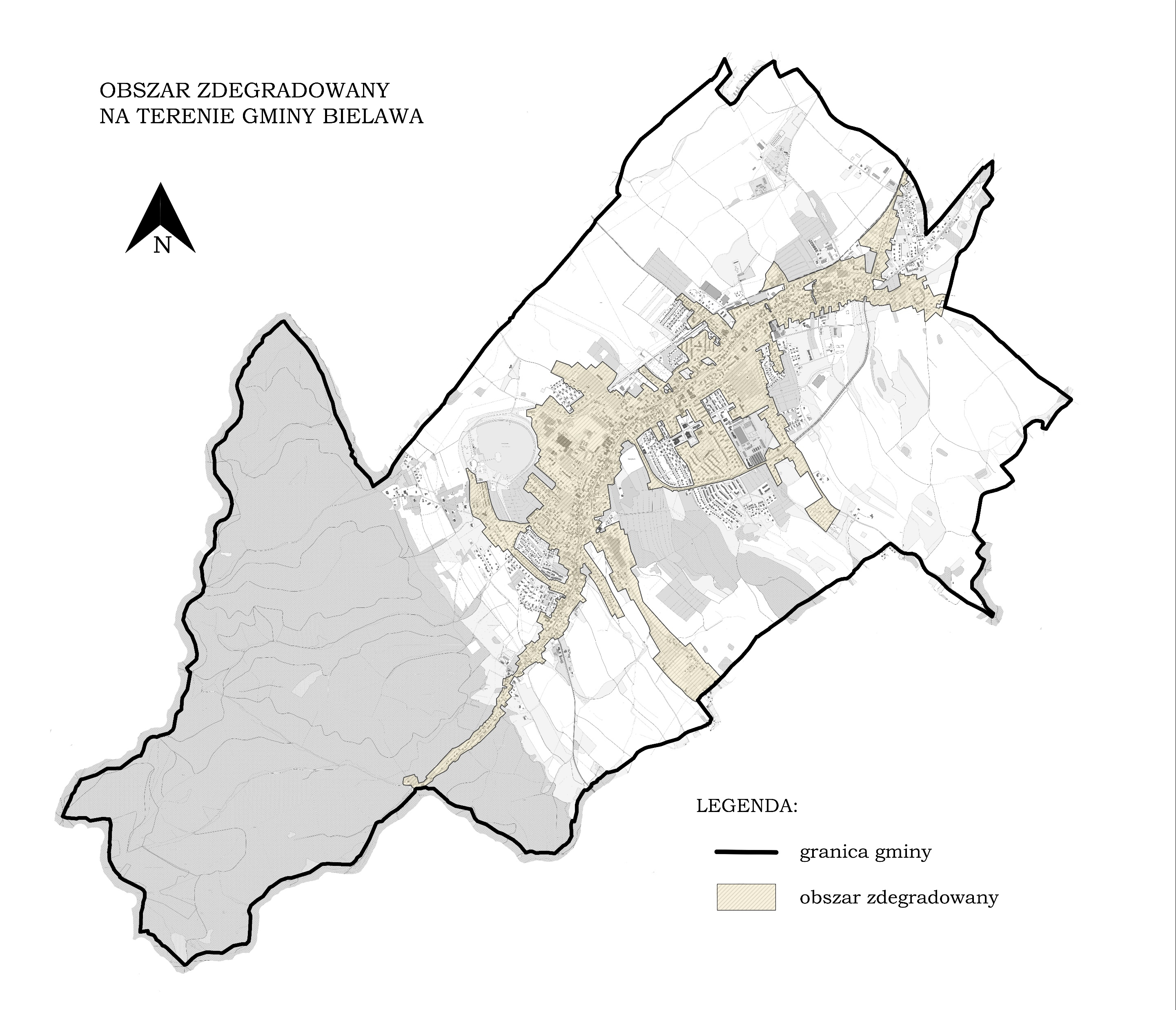 Kierunki Zmian Funkcjonalno-Przestrzennych Obszaru Rewitalizacji - Bielawa - mapa poglądowa