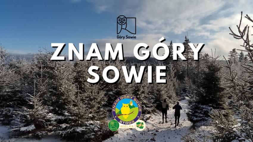 Plakat promujący projekt "Znam Góry Sowie" Plakat w zimowej scenerii 