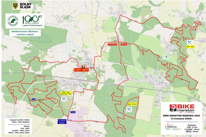 Bike Maraton - mapa z przebiegiem trasy