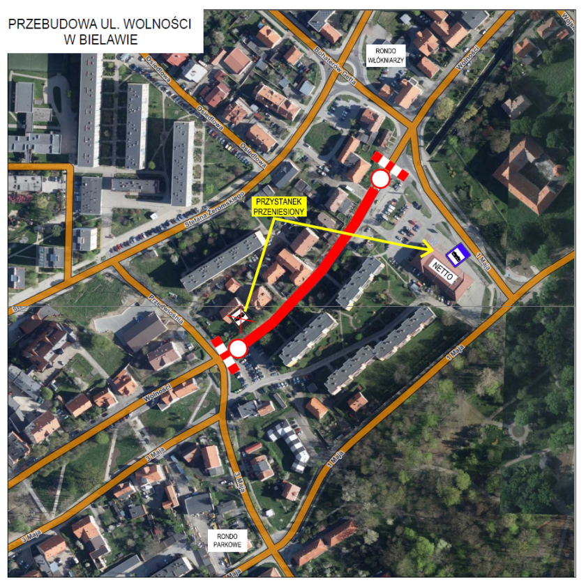 Lokalizacja przystanków autobusowych na czas przebudowy ul. Wolności