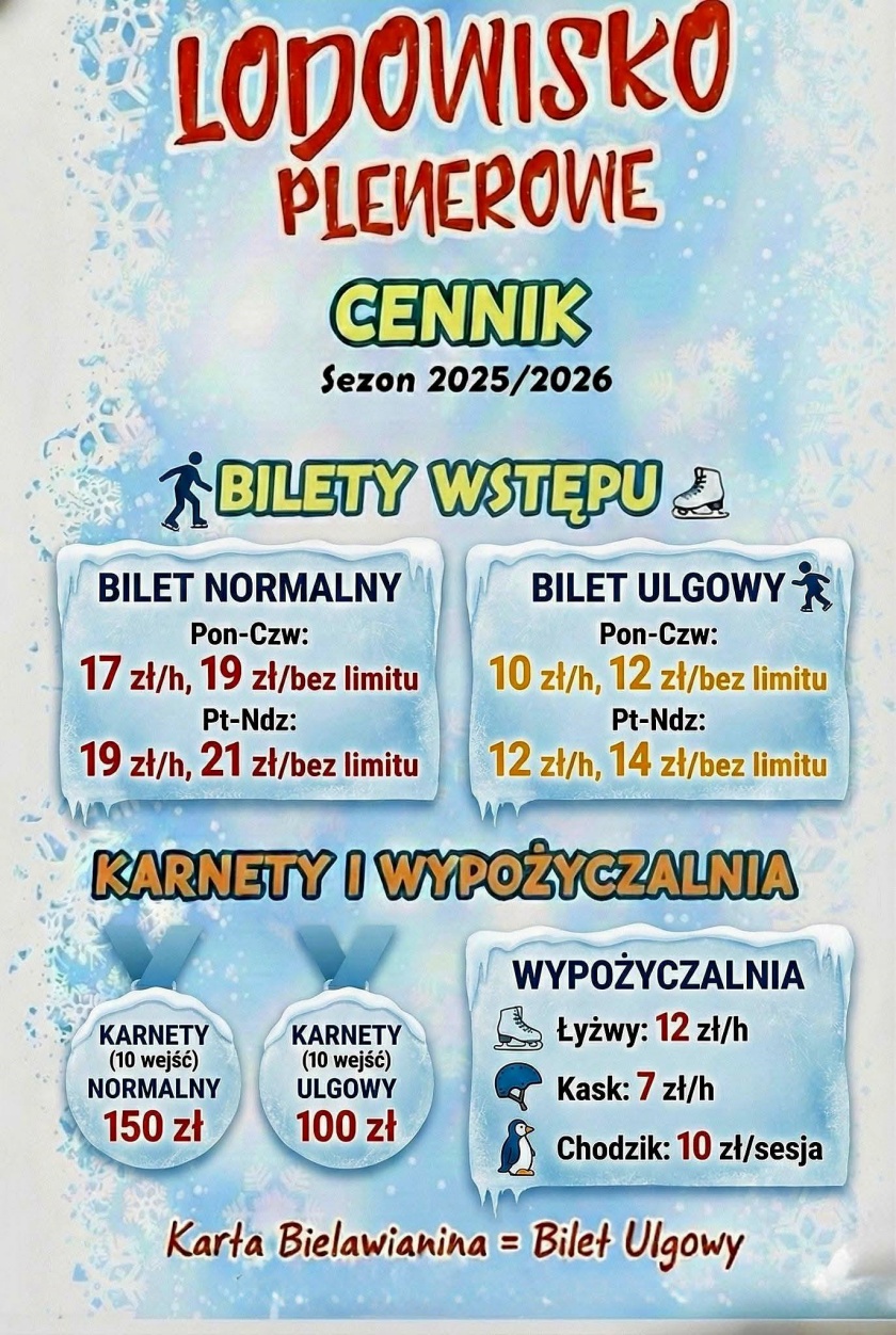 Afisz z informacjami - lodowisko cennik