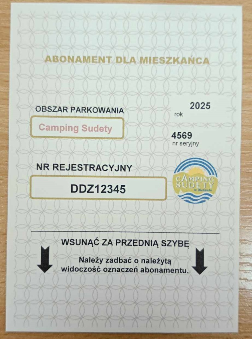 Wzór karty parkingowej