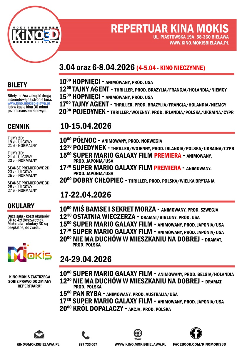 Repertuar Kina MOKiS na kwiecień