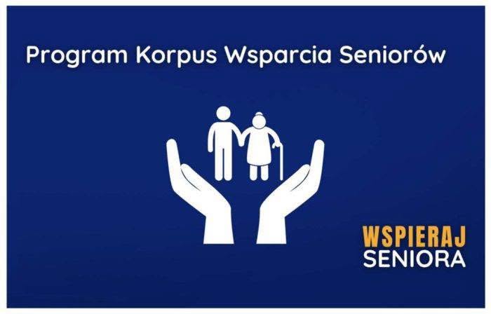 Afisz promocyjny programu - sylwetki seniorów wewnątrz dwóch dłoni